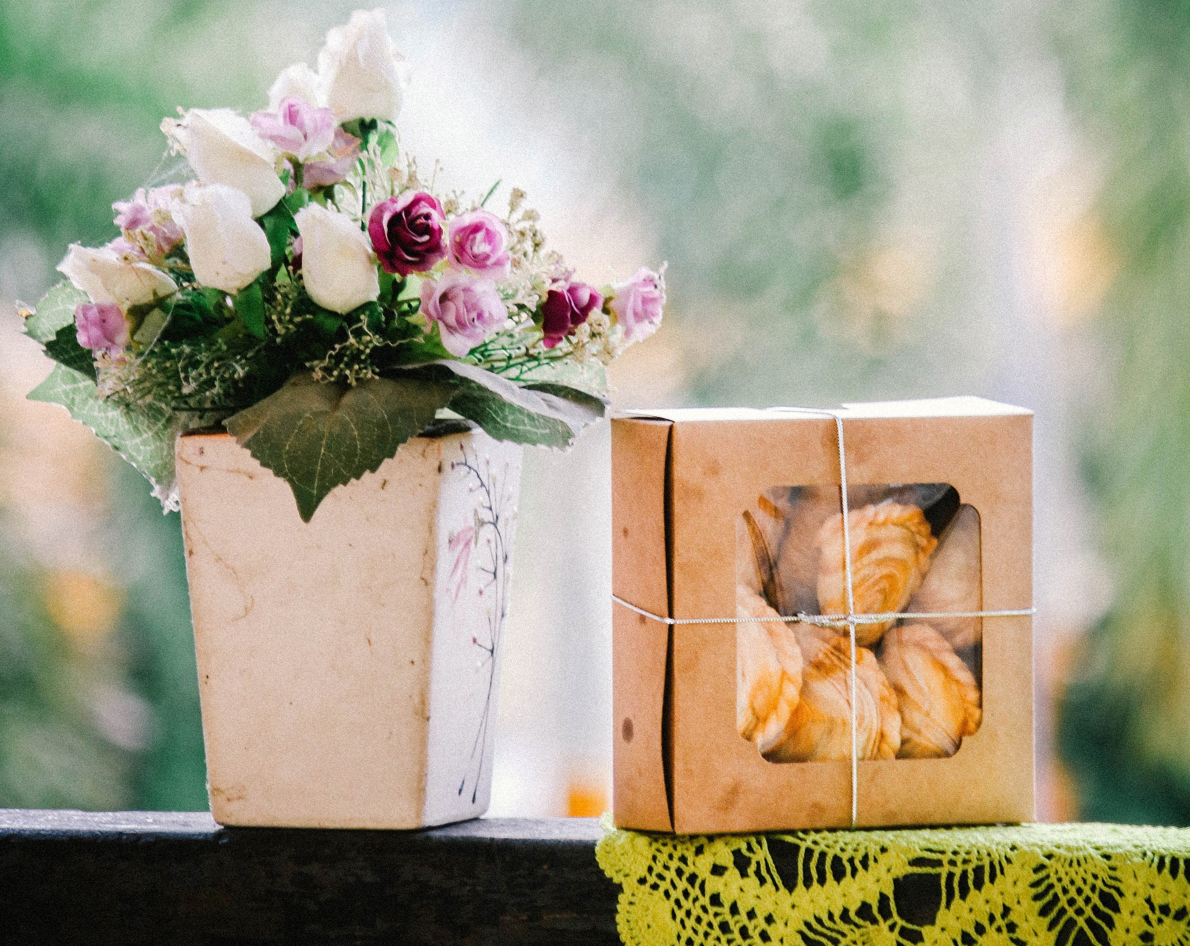 flowers and gift box