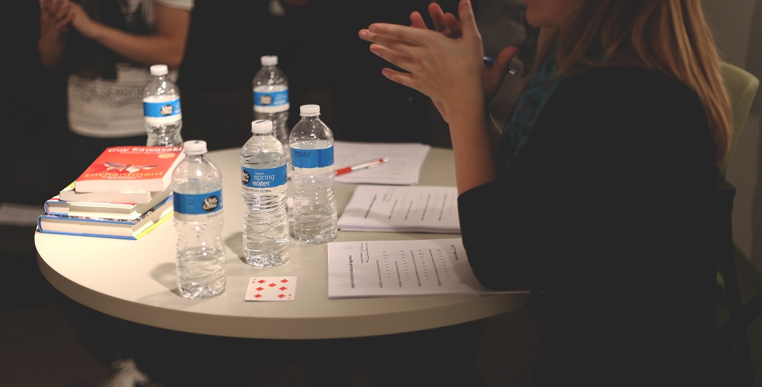 plastic water bottles on a table